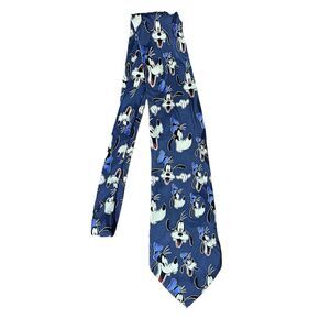 Vintage Disney Goofy All Over Print Silk Tie 100% Silk Made in Korea Navy Blue